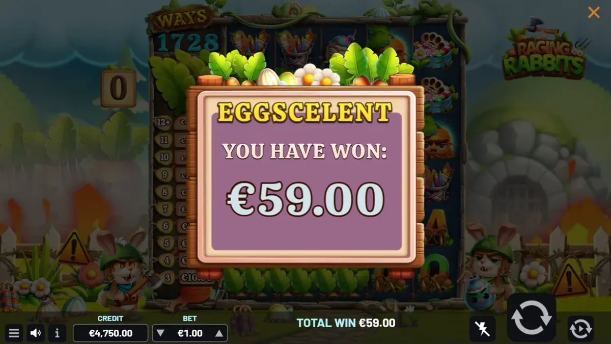 Kelinci kartun di medan perang dalam slot Raging Rabbits